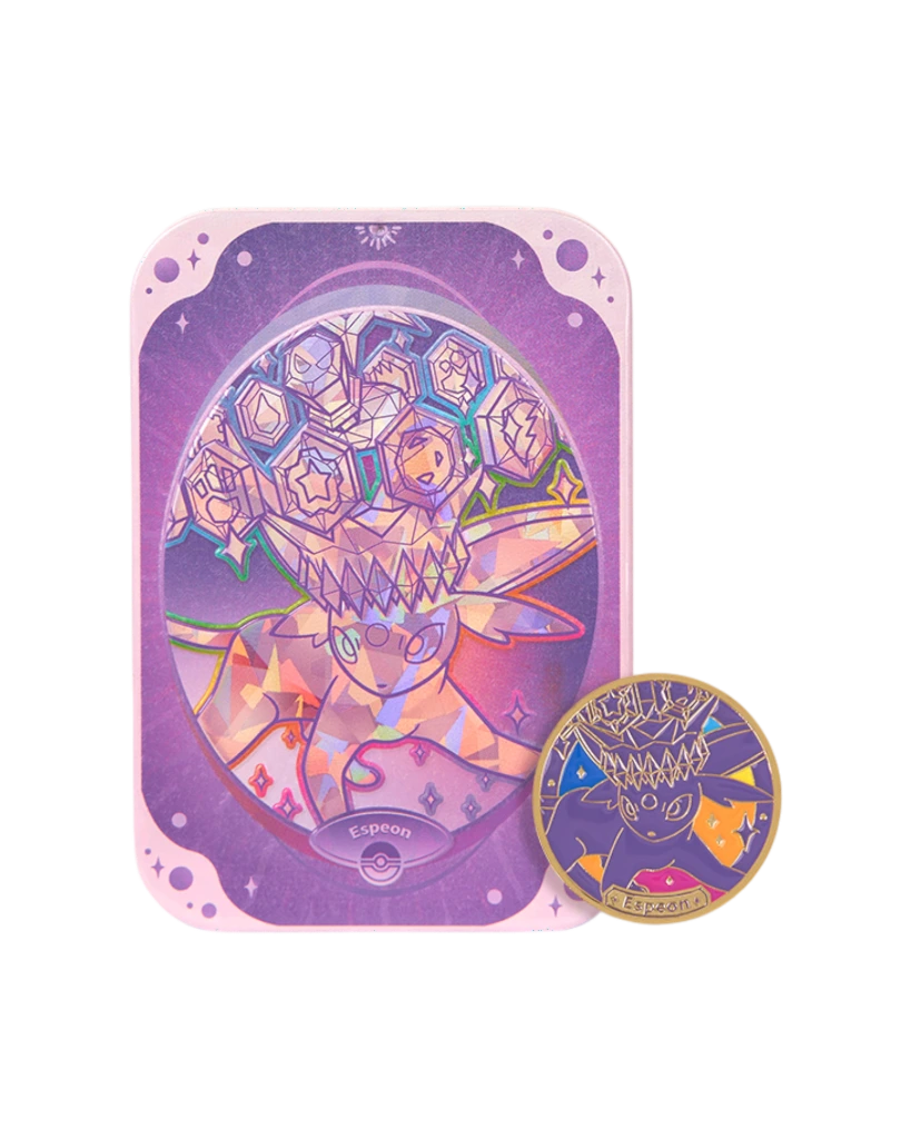 Terastal Gathering Status Coin Tin Box - Espeon Ultra Rare Tin.webp