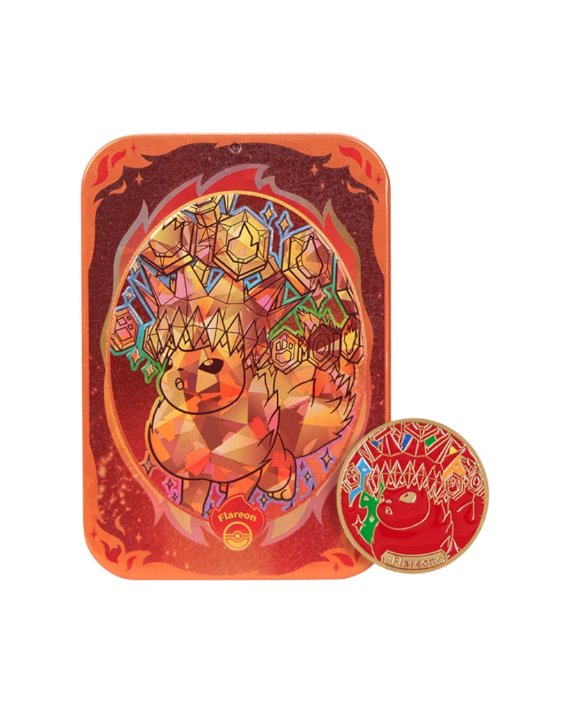Terastal Gathering Status Coin Tin Box - Flareon Ultra Rare Tin.webp