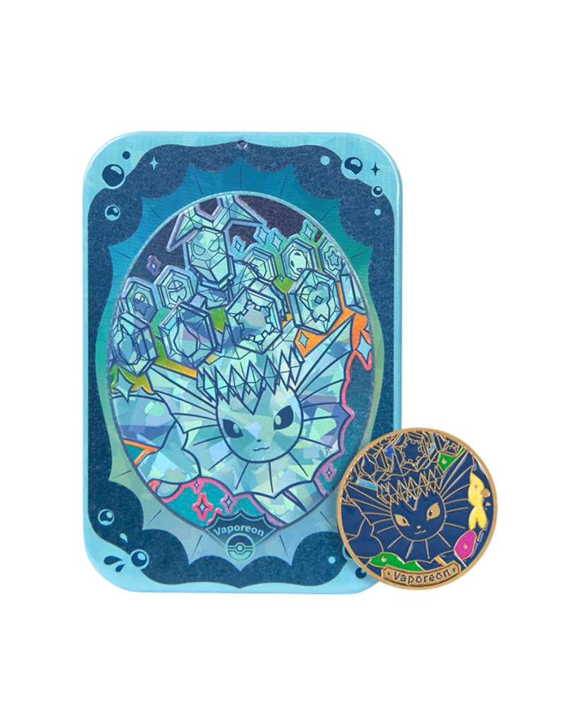 Terastal Gathering Status Coin Tin Box - Vaporeon Ultra Rare Tin.webp
